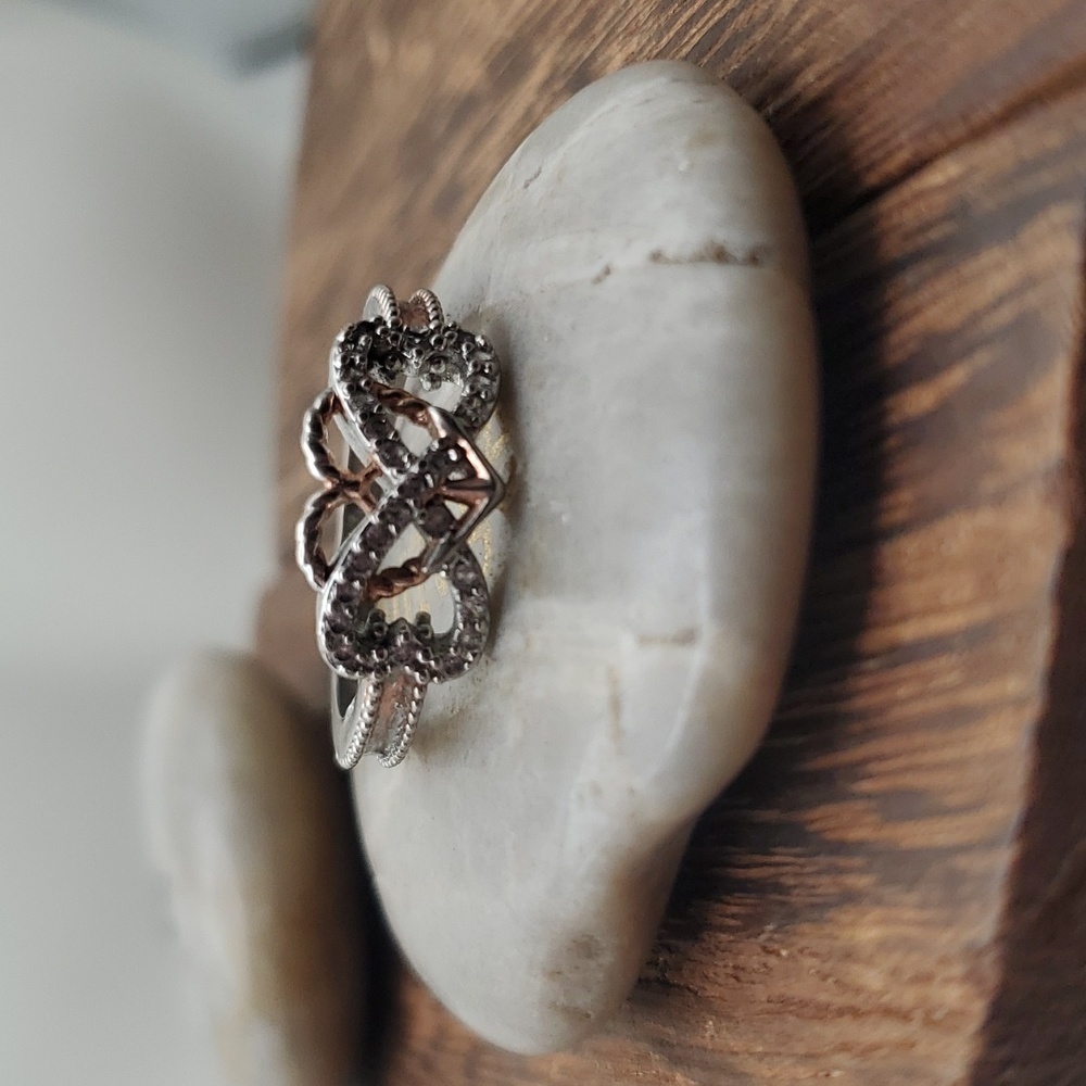 Size 8‎ s925 sterling silver R612 hearts gate band infinity diamond detailing - Picture 2 of 3